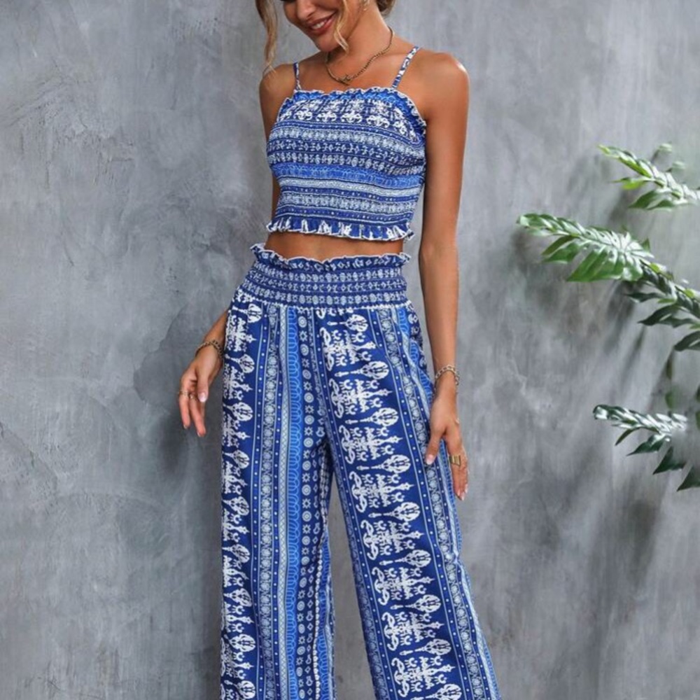 All Over Print Cami Top & Wide Leg Pants